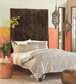 59 Large Carved Queen Bed Headboard Lotus Teak Wood Carving Wall Panel Art 5ft