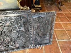 5ft Long Antique Carved Wood Asian Wall Panel
