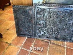 5ft Long Antique Carved Wood Asian Wall Panel