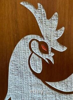 60s Vintage Carved Wood Panel Rooster Wall Hanging Mid Century Modern MCM Asian