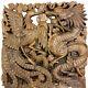60x60 Cm Dragon & Phoenix Wood Hand Carved Panel Plaque Relief Wall Home Decor