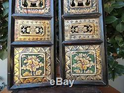 659P. Antique Carved Gold Gilt Wood Panel for Pair withVase Screen