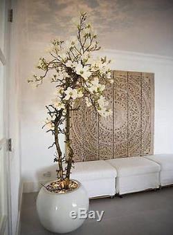 6ft King Bed Headboard Lotus Flower Wooden Craved Carving Teak Art Panel White W