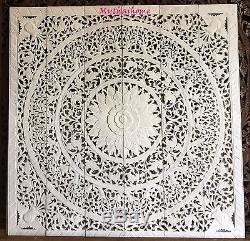 6ft White Stained Lotus Teak Wood Carving Home Wall Panel Mural Art Decor Gtahy
