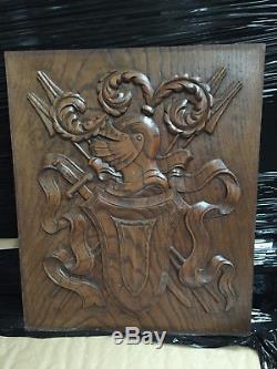 90833 French Antique Carved Wood Archtectural Panel mid age knight 1880s