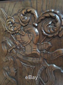 90833 French Antique Carved Wood Archtectural Panel mid age knight 1880s