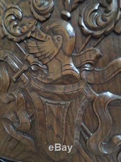 90833 French Antique Carved Wood Archtectural Panel mid age knight 1880s