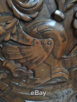 90833 French Antique Carved Wood Archtectural Panel mid age knight 1880s