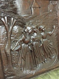 90834 French Antique Carved Wood Architectural Panel Brittany 1880s