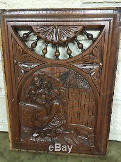 90835 French Antique Carved Wood Architectural Panel Brittany 1880s