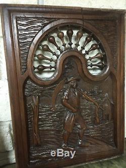 90840 French Antique Carved Wood Architectural Panel Brittany 1880s