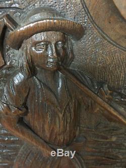 90840 French Antique Carved Wood Architectural Panel Brittany 1880s