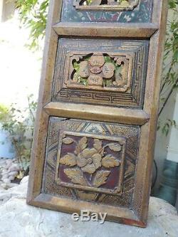 961. Antique Carved Gold Gilt Wood Panel with Flower and Bird