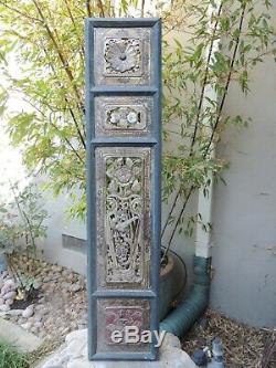 965. Antique Carved Gold Gilt Wood Panel with Flower/ Vase and Bird