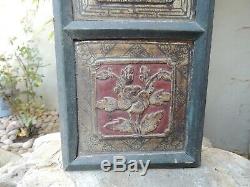 965. Antique Carved Gold Gilt Wood Panel with Flower/ Vase and Bird