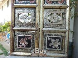 967P. Antique Carved Gold Gilt Wood Panel with two pcs/set Flower / Vase and Bird