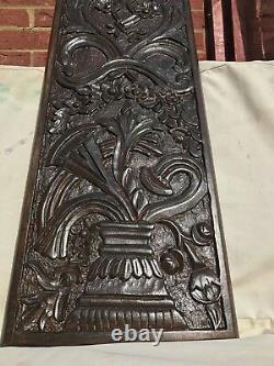 A Brand New Antique Look Wall Hanging Panel Flower Vase Carved Real Mango Wood