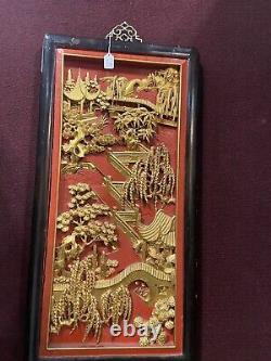 A Pair Of Beautiful Gilt And Lacquered Chinese Carved Panels