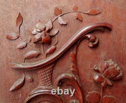 A Pair of 2 Antique Carved Mahogany Wood Panels Cornucopia Flowers Spiral c1900