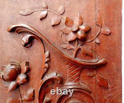 A Pair of 2 Antique Carved Mahogany Wood Panels Cornucopia Flowers Spiral c1900