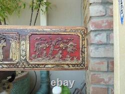 A252. Antique Carved Gold Gilt Wood Panel with Drama Actor and Fish