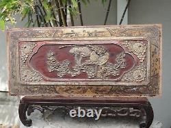 A306 Antique Carved Gold Gilt Wood Panel with Bird and Flower