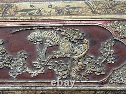 A306 Antique Carved Gold Gilt Wood Panel with Bird and Flower