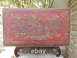 A307 Antique Carved Gold Gilt Wood Panel with Bird and Flower