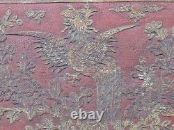 A307 Antique Carved Gold Gilt Wood Panel with Bird and Flower