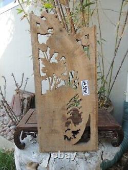 A394. Antique Carved Gold Gilt Wood Panel with Phoenix Bird and Flower