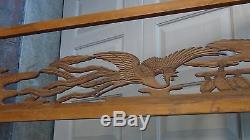 ANTIQUE 18c JAPANESE LARGE WOOD HAND CARVED PIERCED PHOENIX WALL PANEL