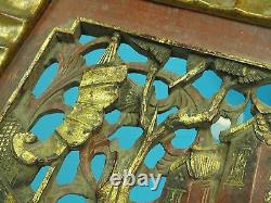 ANTIQUE 19 c. GILDED & LACQUER CHINESE WALL PANEL RELIEF WOOD CARVING / 5
