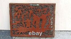 ANTIQUE 19c CHINESE WOOD CARVED RELIEF GILT LACQUERED PIERCED PANEL