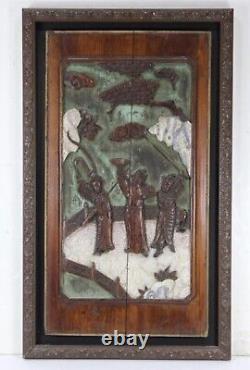 ANTIQUE CHINESE CARVED DEEP RELIEF WOOD SCREEN/DOOR PANEL 25.5 x 13.75