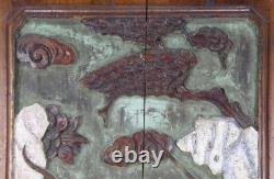 ANTIQUE CHINESE CARVED DEEP RELIEF WOOD SCREEN/DOOR PANEL 25.5 x 13.75