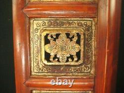 ANTIQUE CHINESE PAIR OF 2 QING DYNASTY 150yrs HAND CARVED PANELS RED BLACK&GOLD