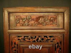 ANTIQUE CHINESE QING DYNASTY 150yrs HAND CARVED WOOD PANEL RED YUMU ELM 19x37