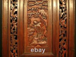 ANTIQUE CHINESE QING DYNASTY 150yrs HAND CARVED WOOD PANEL RED YUMU ELM 19x37