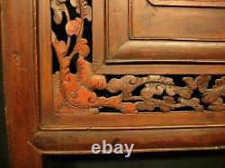 ANTIQUE CHINESE QING DYNASTY 150yrs HAND CARVED WOOD PANEL RED YUMU ELM 19x37