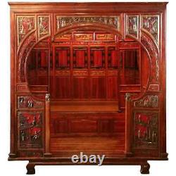 ANTIQUE CHINESE QING DYNASTY 150yrs HAND CARVED WOOD PANEL RED YUMU ELM 19x37