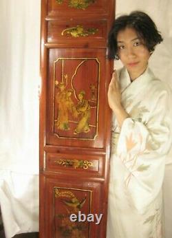 ANTIQUE CHINESE QING DYNASTY c1860 HAND CARVED PAINTED PANEL RED GREEN GOLD 51