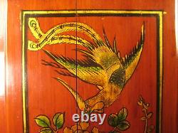 ANTIQUE CHINESE QING DYNASTY c1860 HAND CARVED PAINTED PANEL RED GREEN GOLD 51