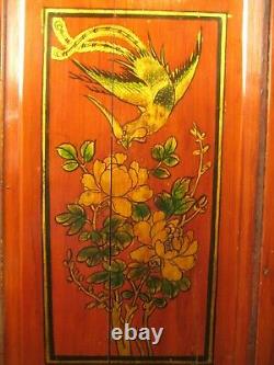 ANTIQUE CHINESE QING DYNASTY c1860 HAND CARVED PAINTED PANEL RED GREEN GOLD 51