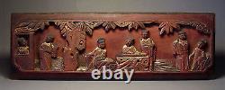 ANTIQUE CHINESE RELIEF-CARVED'FIGURAL SCENE' WOODEN PANEL, 19th C