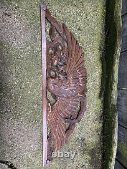 ANTIQUE French CARVED WOOD COCKEREL PEDIMENT bird top rail plaque panel folk art