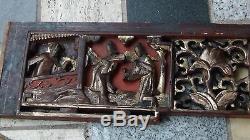ANTIQUE19c CHINESE WOOD CARVED PIERCED GILT TEMPLE PANELS OF COURT SCENE #1