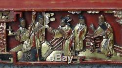 ANTIQUE19c CHINESE WOOD CARVED PIERCED GILT TEMPLE PANELS OF COURT SCENE # 2
