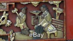 ANTIQUE19c CHINESE WOOD CARVED PIERCED GILT TEMPLE PANELS OF COURT SCENE # 2
