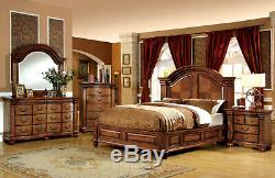 ATHERTON 5 pieces Old World Tobacco Brown Finish Bedroom Set w. King Panel Bed