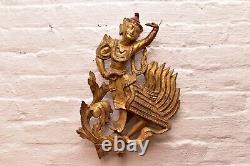 ATQ Burmese Carved Gold Gilded Wood WALL Panel Temple Kinnara God Myanmar Burma